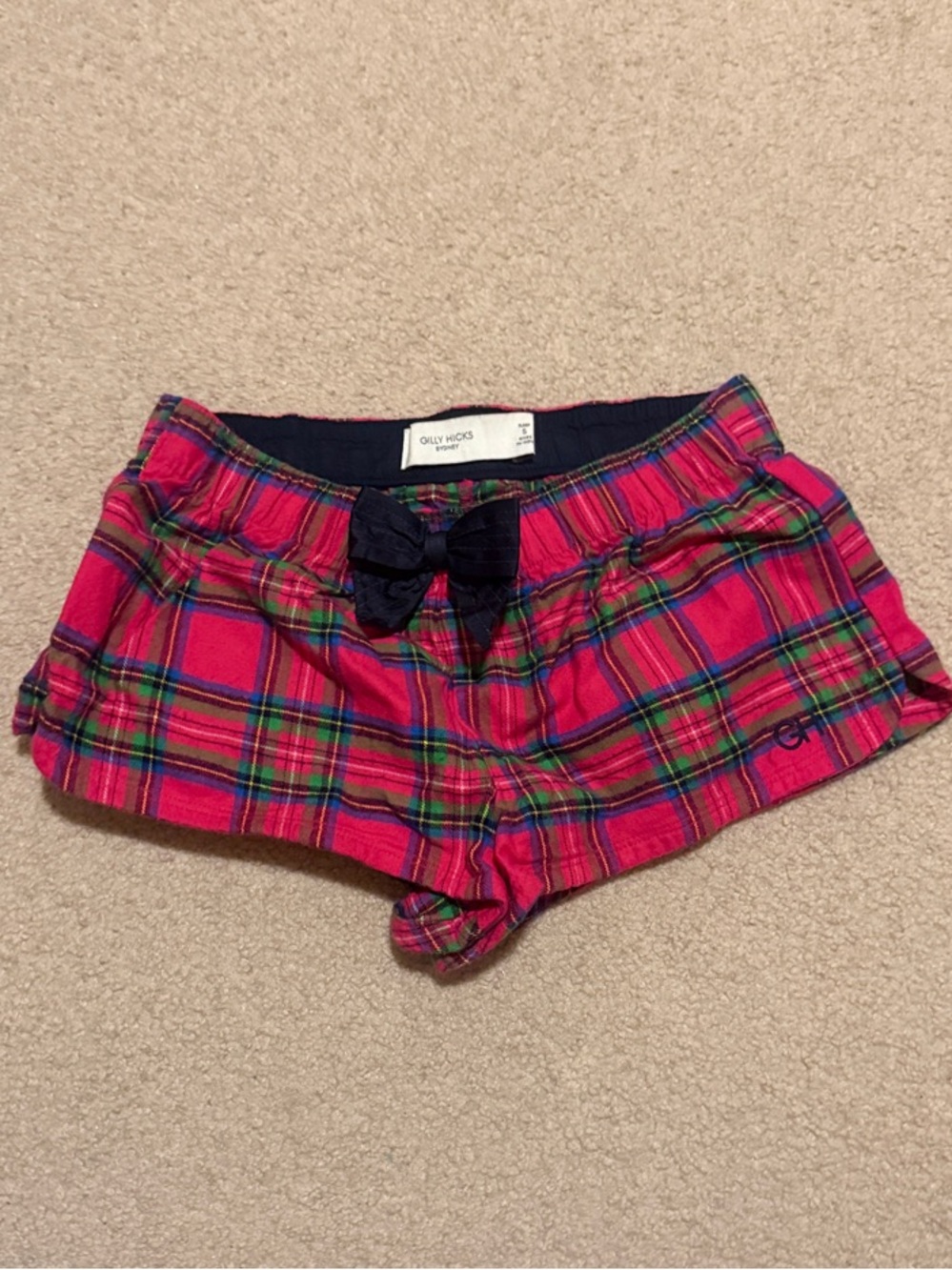 Gilly Hicks Pink Plaid Lounge Shorts with Navy Bow